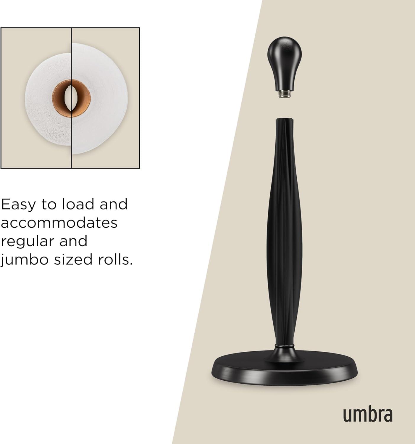 Umbra Tug Paper Towel Holder with Weighted Base, 13.5 Inch, Black