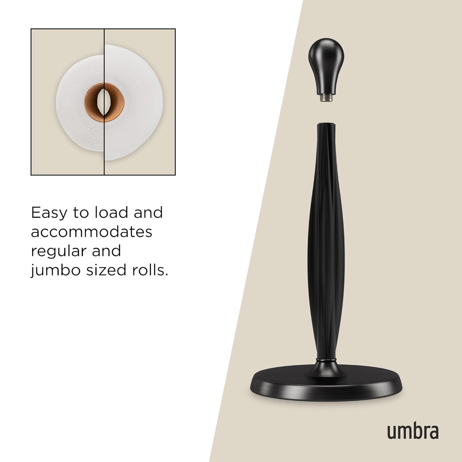 Umbra Tug Paper Towel Holder with Weighted Base, 13.5 Inch, Black