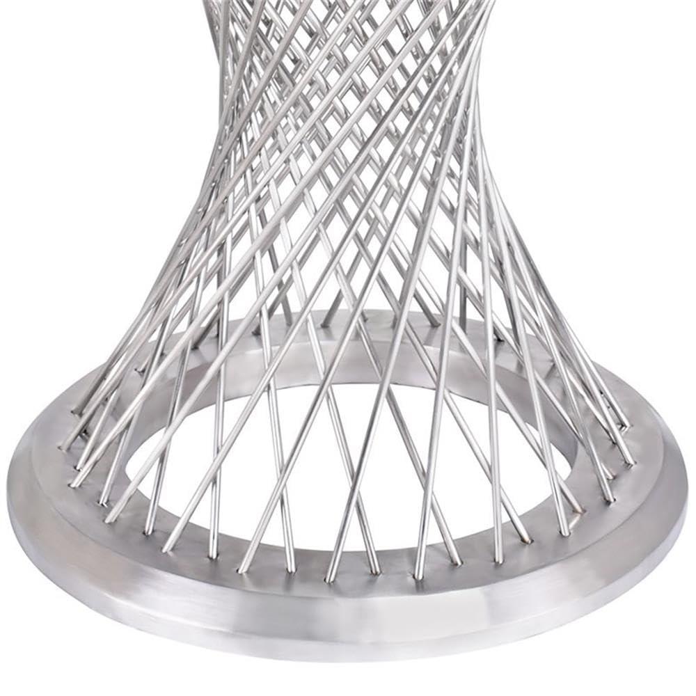 Armen Living Calypso Contemporary Dining Table in Brushed Stainless Steel with Clear Tempered Glass Top
