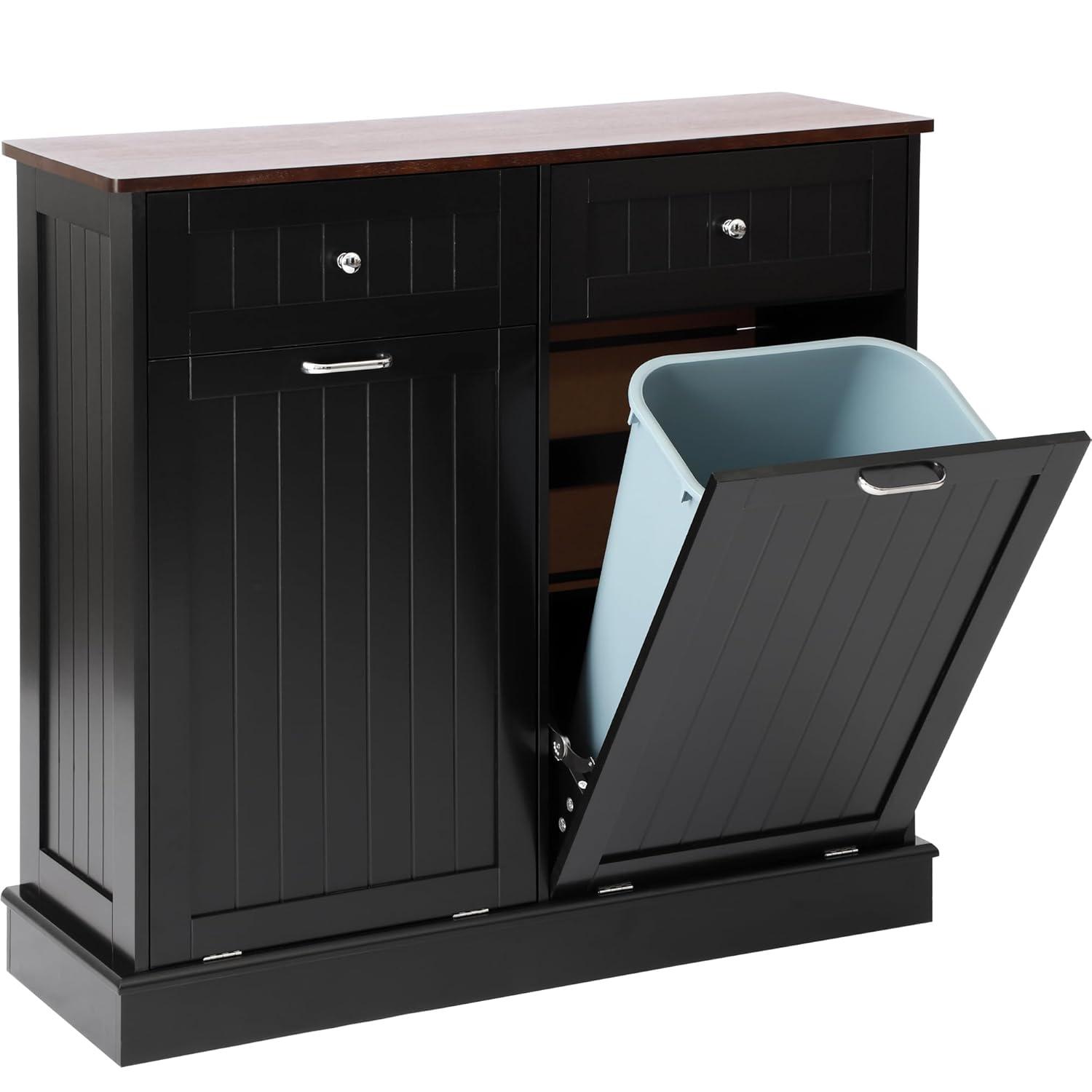 Betterhood Havant Double Tilt Out Trash Cabinet 20 Gallons Wooden Free Standing(Not include trash can)
