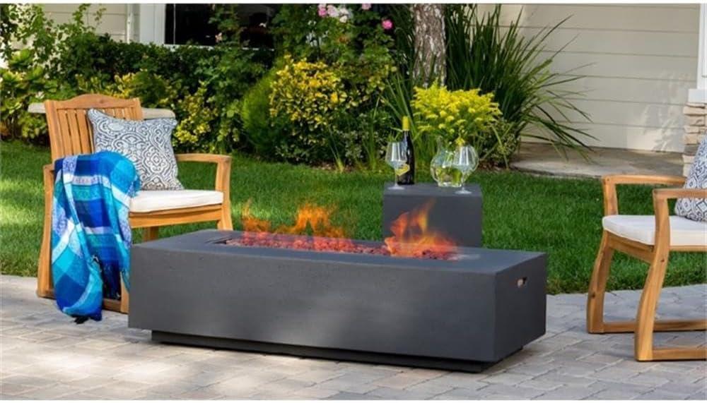 56" Dark Grey Concrete Gas Fire Pit Table with Tank Holder