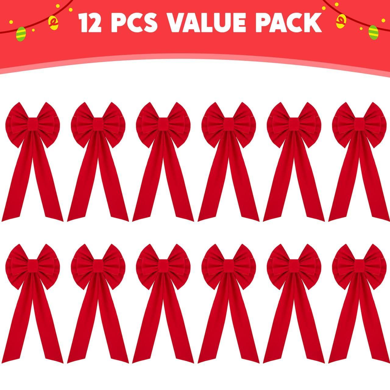 JOYFY 12pcs Christmas Red Velvet Bow Decoration for Christmas Party
