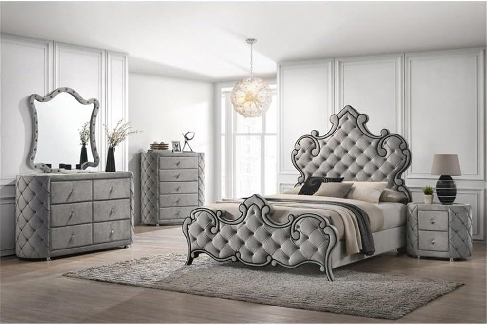 Acme Furniture Perine Nightstand in Gray Velvet