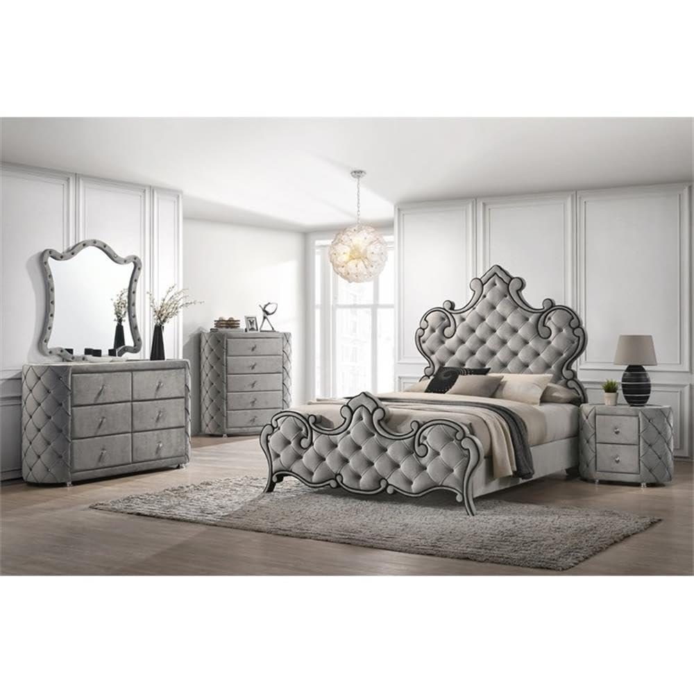Acme Furniture Perine Nightstand in Gray Velvet