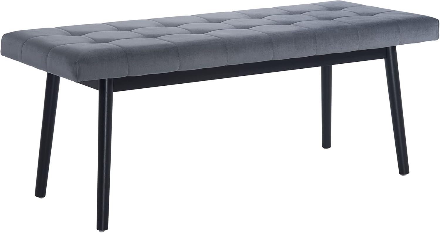 Tanner Bench Gray Black Velvet Mid Century Solid Wood Tufted Seating 42"