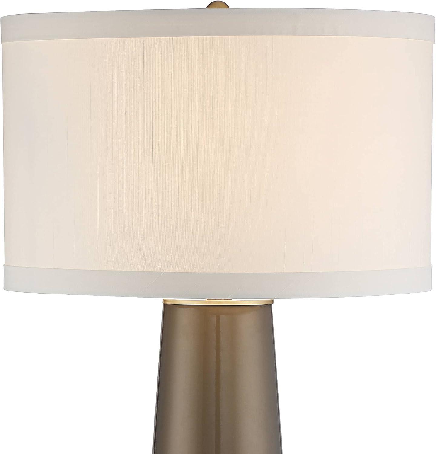 Possini Euro Design Karen Modern Table Lamp with Clear Round Riser 37 1/2" Tall Dark Gold Glass Off White Fabric Drum Shade for Bedroom Living Room