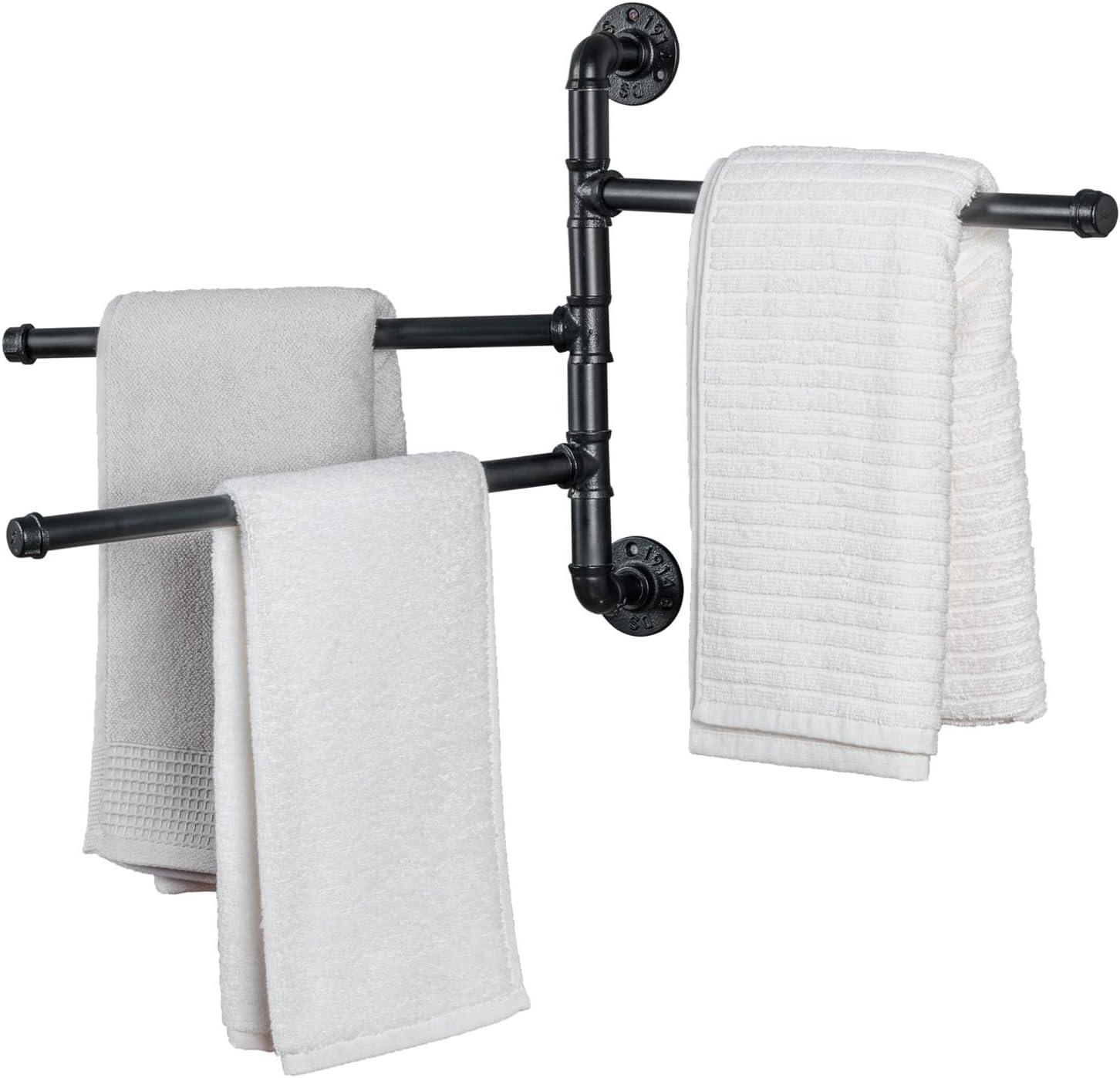 Industrial Black Metal 3-Arm Swivel Wall Towel Rack