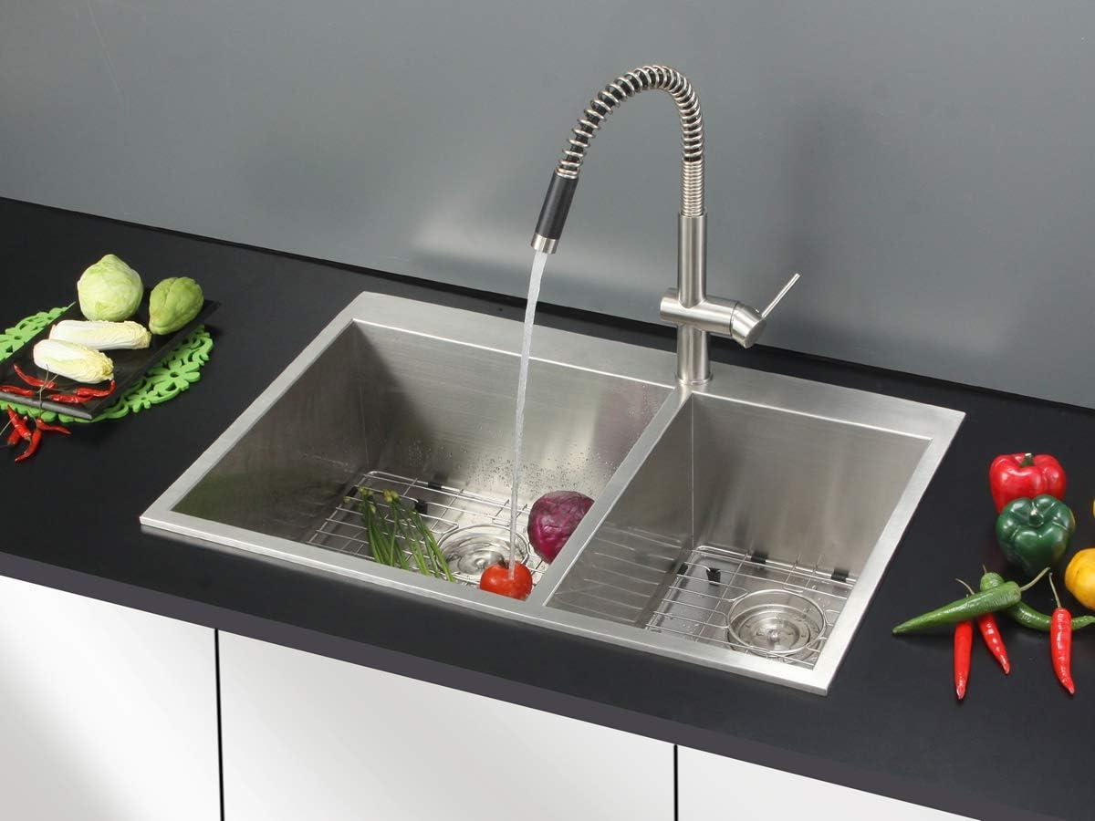 Ruvati 33 x 22 inch Drop-in 60/40 Double Bowl Zero Radius Topmount Stainless Steel Kitchen Sink