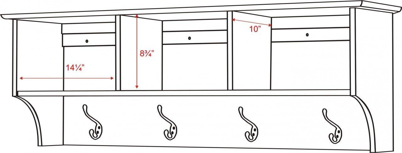 White MDF Wall-Mounted Entryway Cubbie Shelf with Coat Hooks