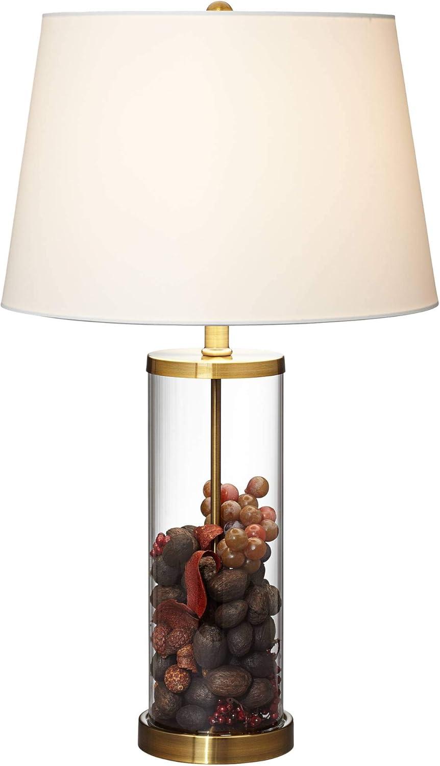 360 Lighting Coastal Table Lamp 26" High Glass Cylinder Gold Fillable White Drum Shade for Living Room Family Bedroom Bedside Nightstand