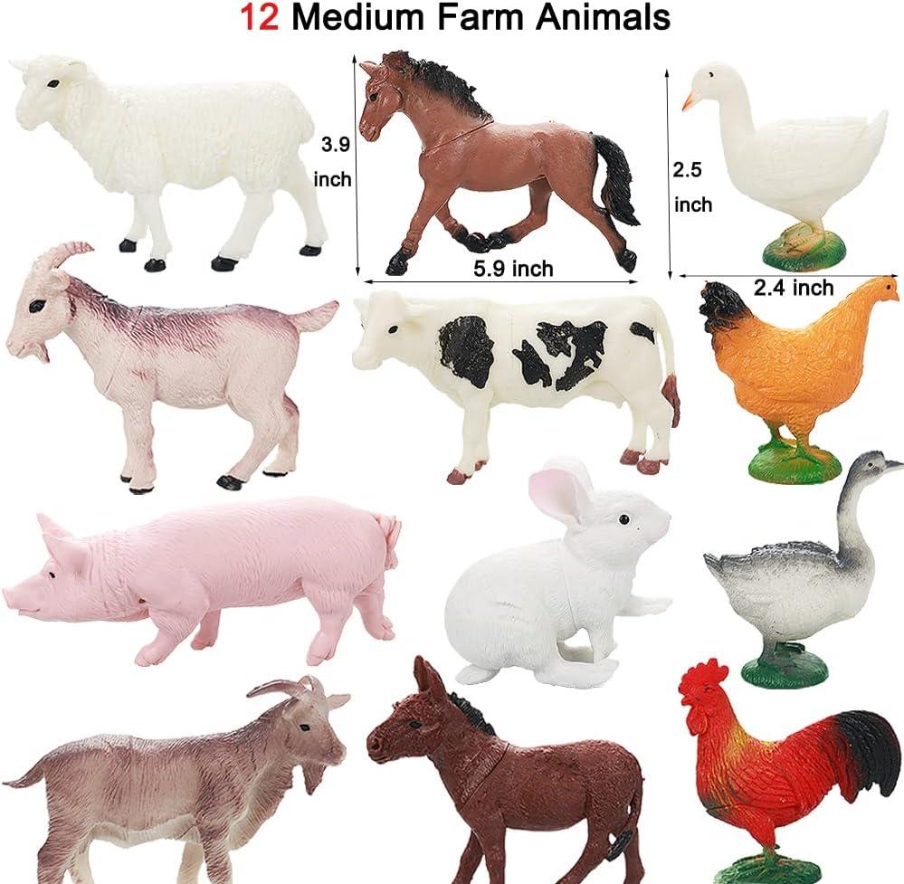 Realistic Plastic Farm Animal Figures Playset with Accessories