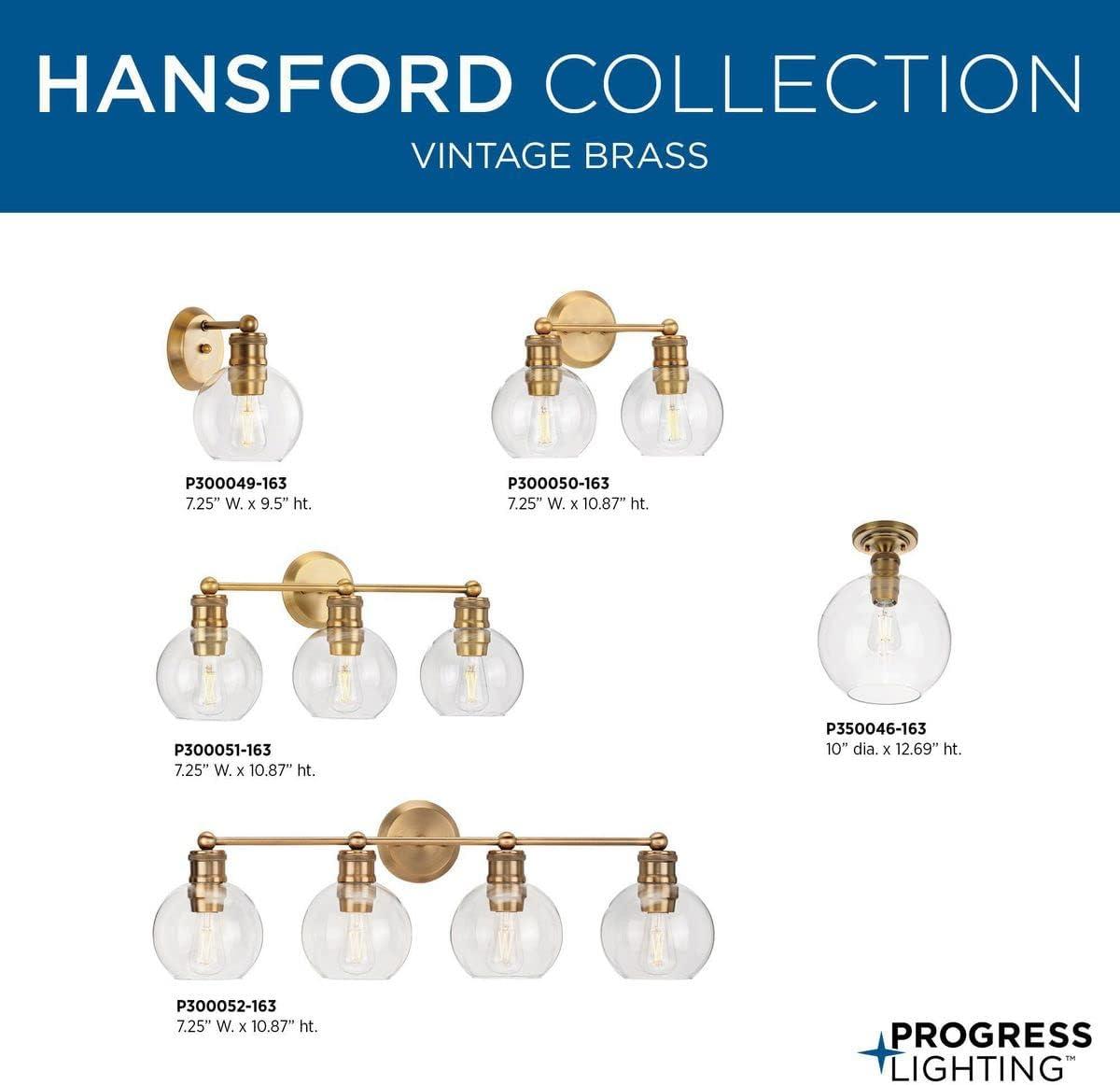 Progress Lighting Hansford 2-Light Bath Light Vintage Brass with Clear Globe Glass Shade