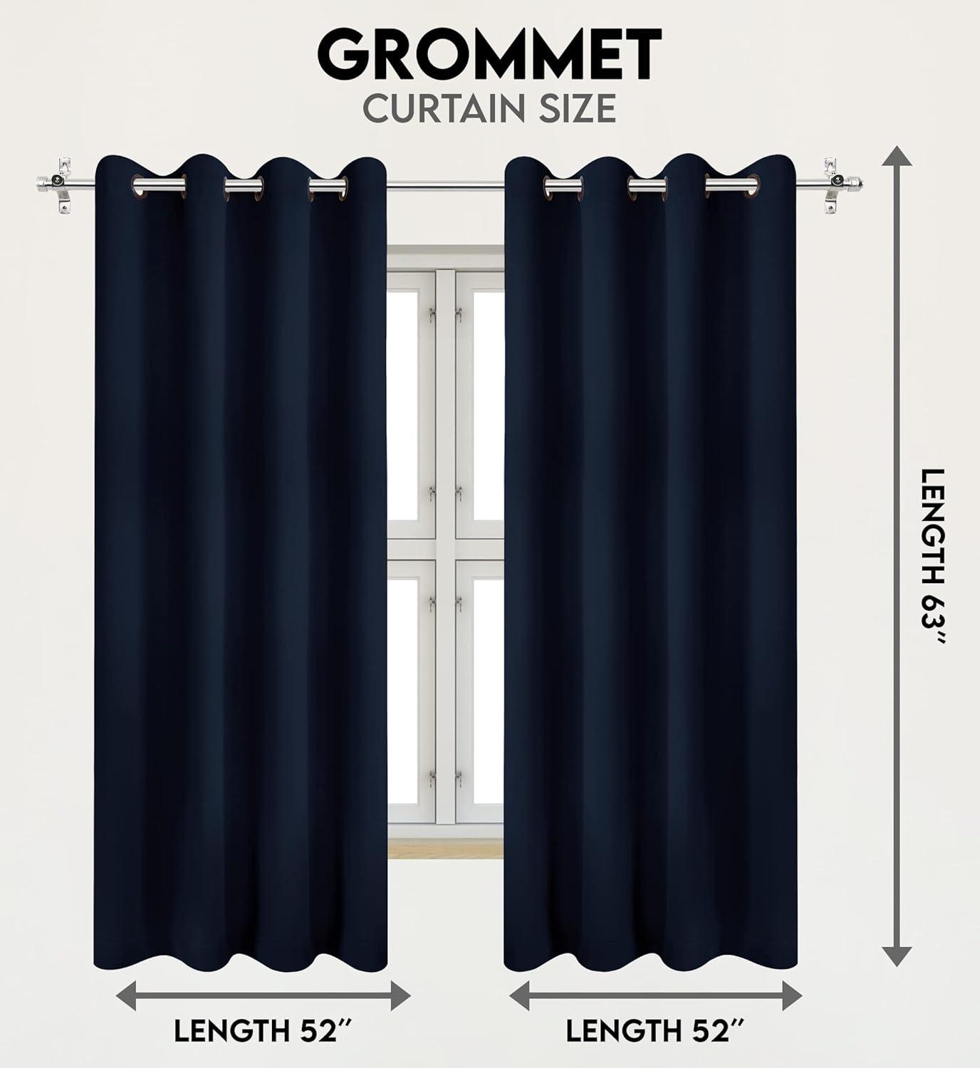 Coodeto Navy Blackout Curtains Set of 2, W52 x L63 - Navy Blackout Curtains 63 inches Long for French Door