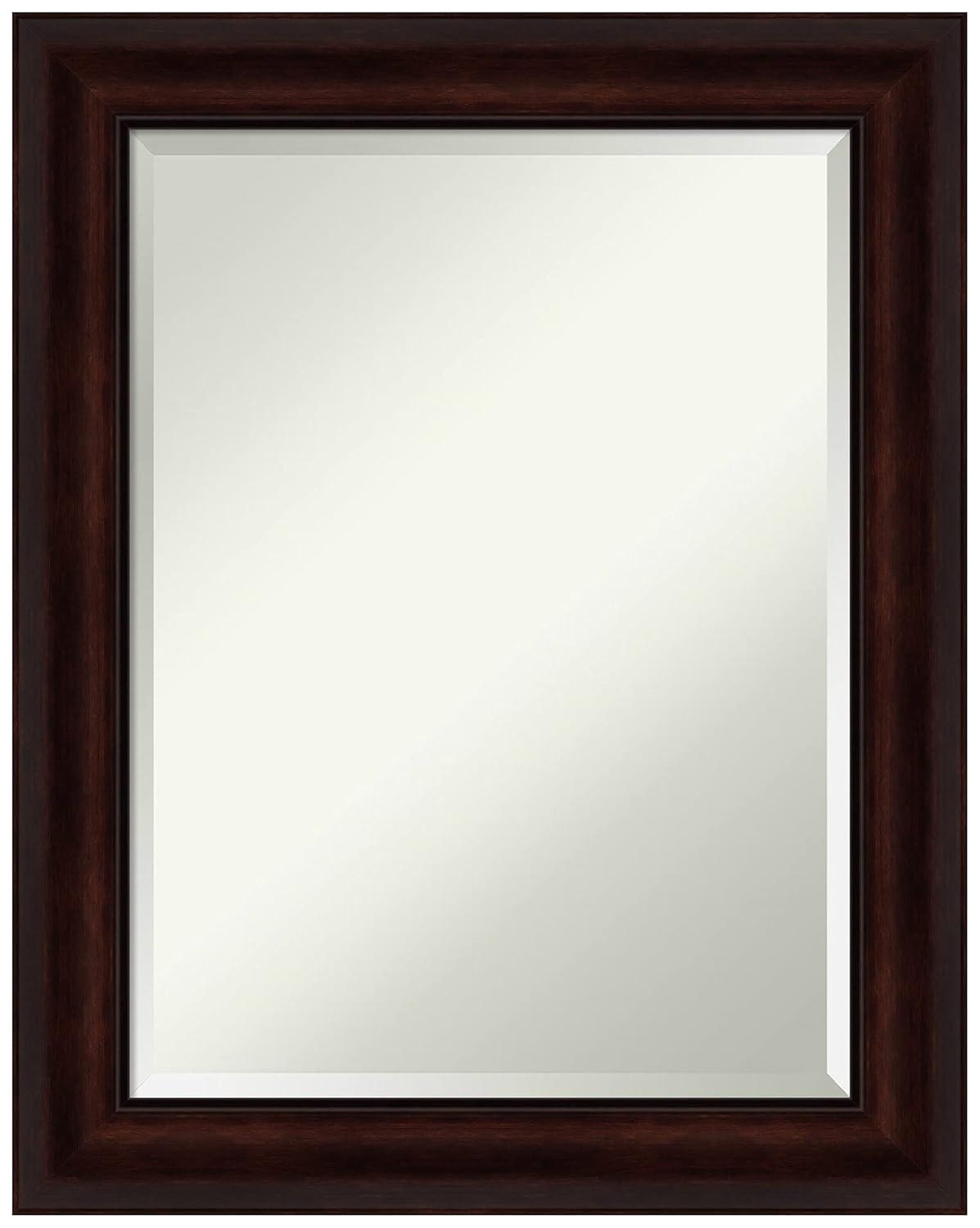 Amanti Art Beveled Bathroom Wall Mirror - Coffee Bean Brown Frame - Coffee Bean Brown Outer Size: 23 x 29 in