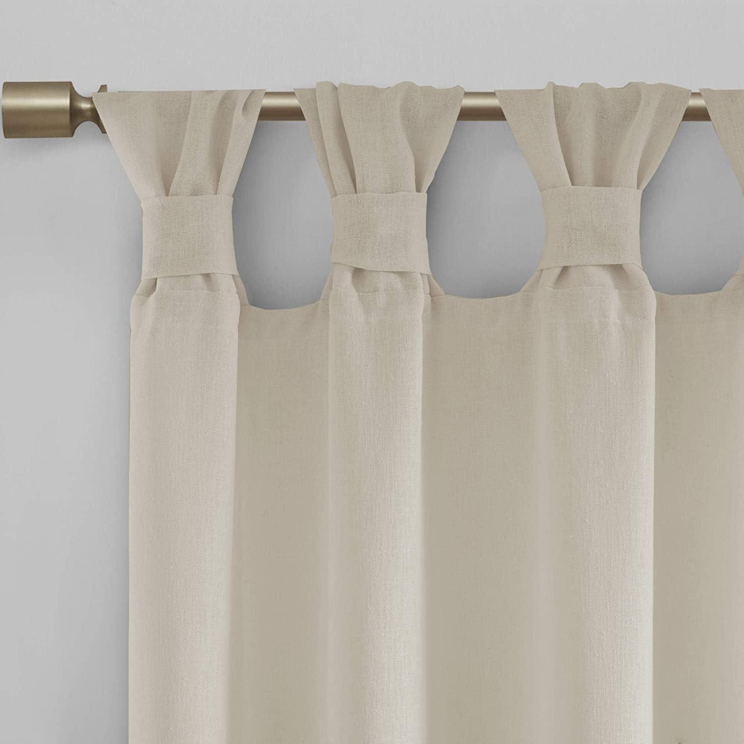 Rosette Floral Embellished Cuff Tab Top Solid Curtain Panel