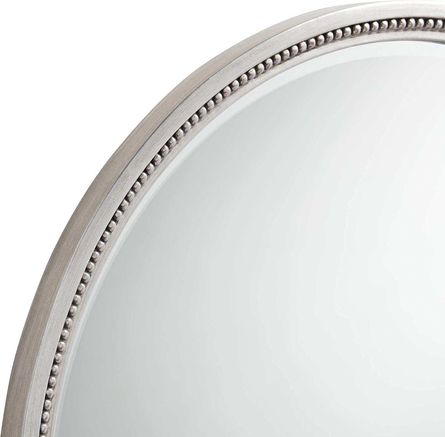 Noble Park Lorraine Round Vanity Decorative Wall Mirror Modern Beveled Beaded Trim Silver Wood Frame 32 3/4" Wide for Bathroom Bedroom Living Room