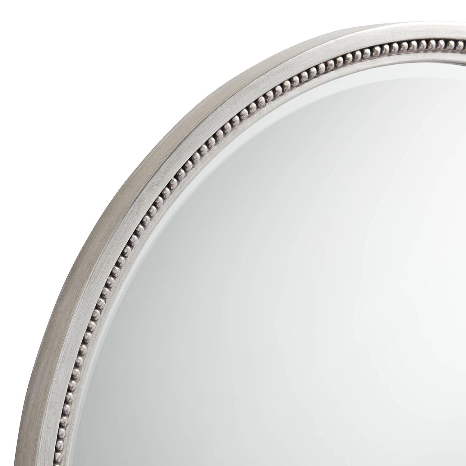 Noble Park Lorraine Round Vanity Decorative Wall Mirror Modern Beveled Beaded Trim Silver Wood Frame 32 3/4" Wide for Bathroom Bedroom Living Room