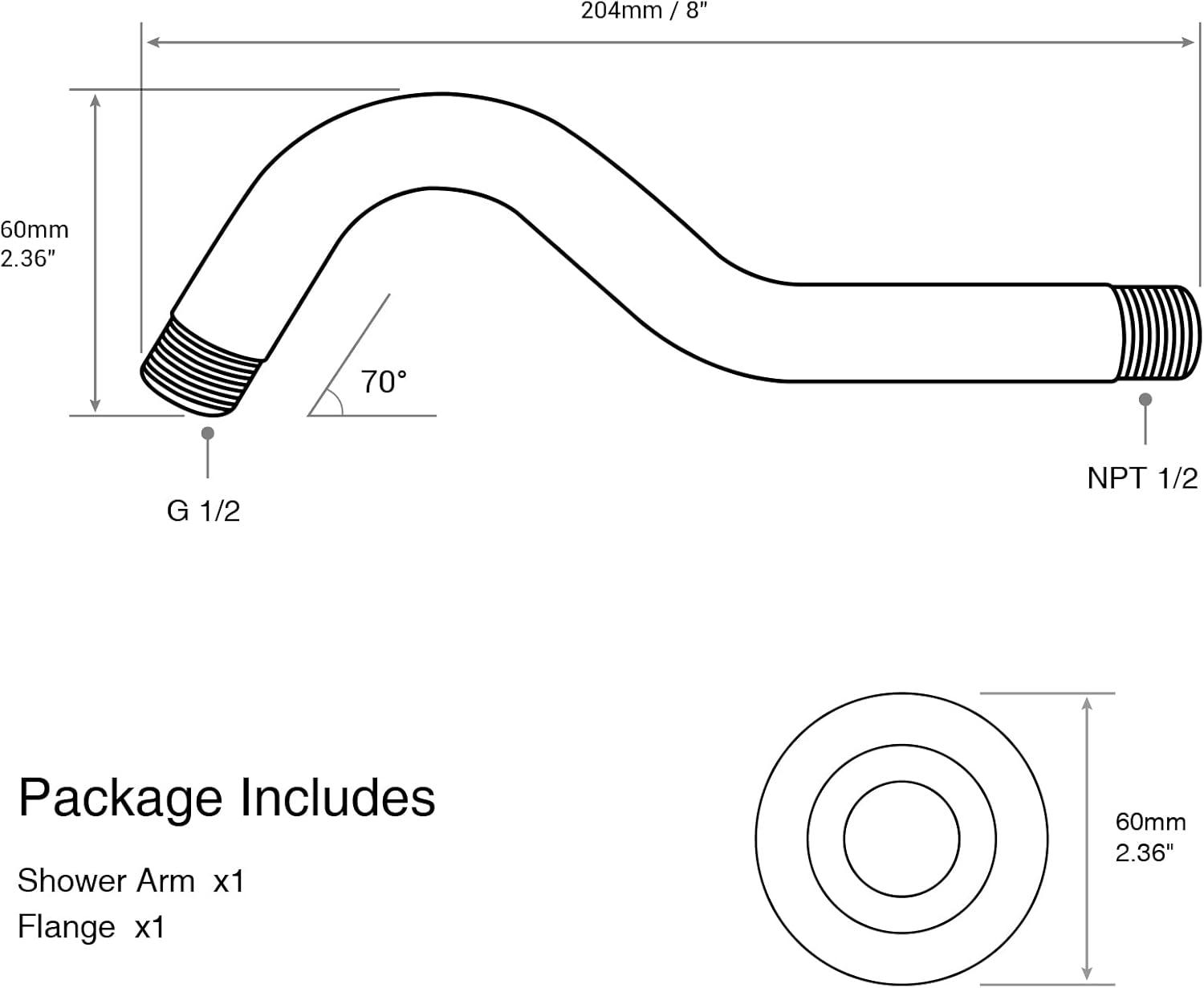 8-Inch Brushed Nickel Curved Wall-Mounted Shower Arm