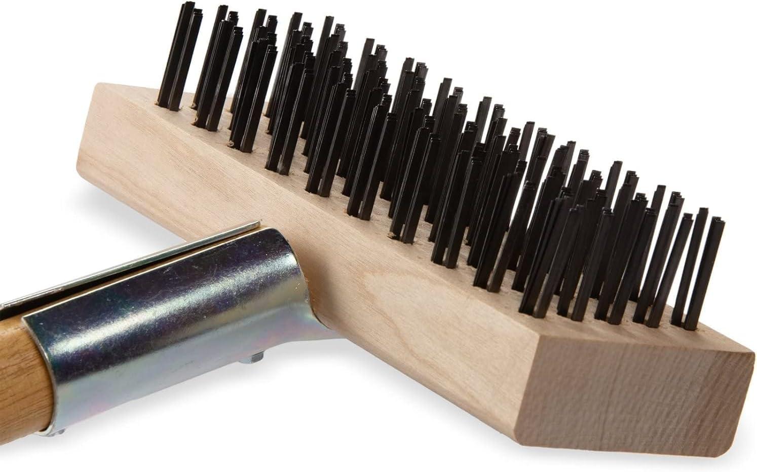 Carlisle Sparta Broiler Master Grill Brush and Scraper with Handle, Metal Bristles, 30", Natural Wood Handle