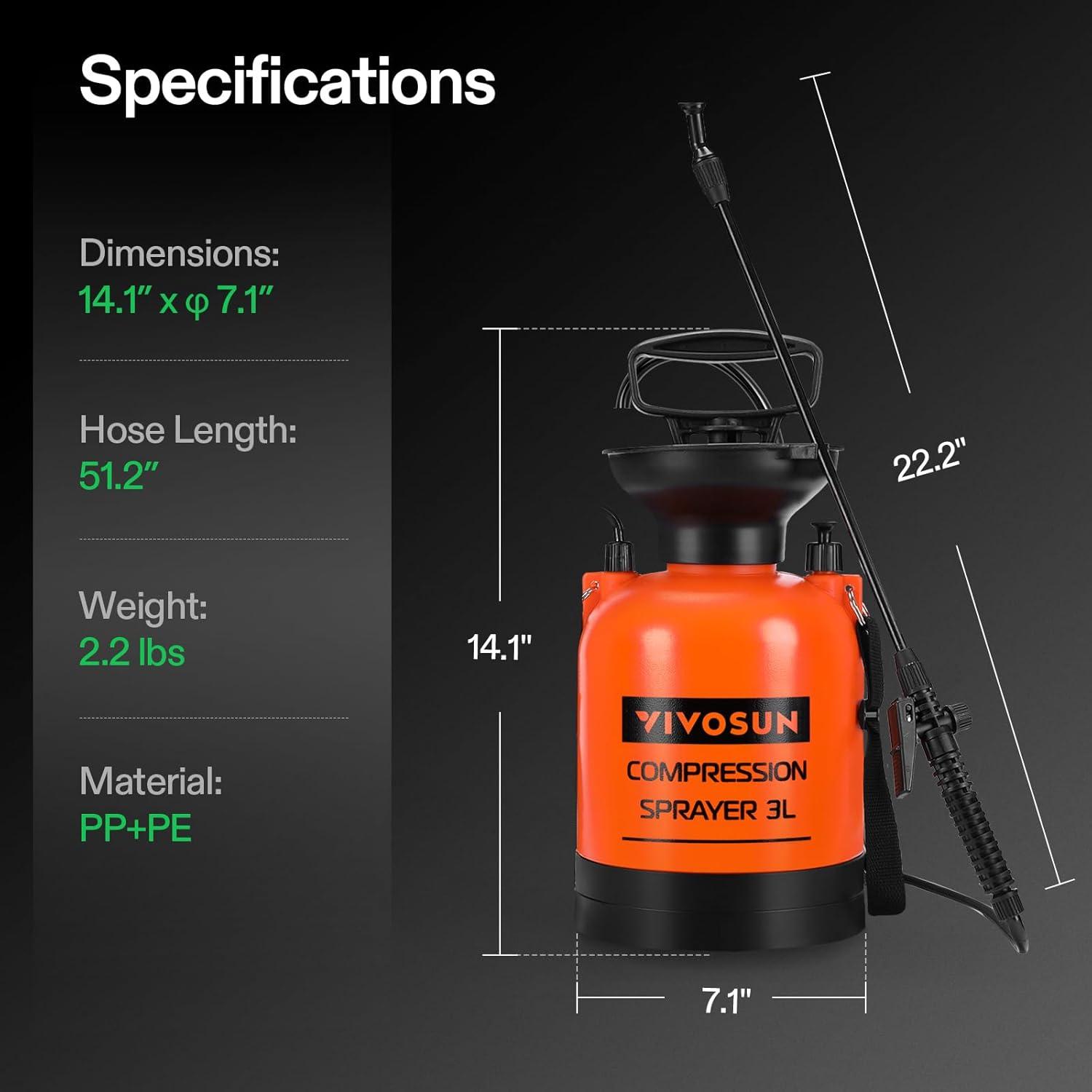 VIVOSUN 0.8 Gallon Pump Pressure Sprayer, Pressurized Lawn & Garden Water Spray Bottle with Adjustable Shoulder Strap, Pressure Relief Valve, for Plants, Car Detailing and Cleaning