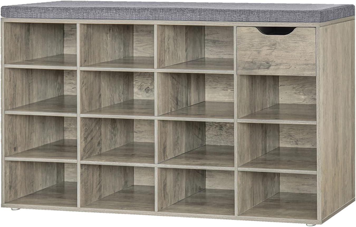 Shoe Rack Bench with Cushion 15-Cube Storage Bench Storage Cabinet for Entryway Espresso