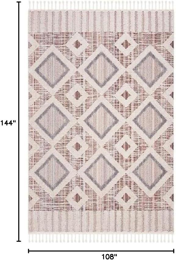 SAFAVIEH Marrakech Collection Area Rug - 9' x 12', Grey & Multi, Moroccan Boho Diamond Tassel Design, Non-Shedding & Easy Care, Ideal for High Traffic Areas in Living Room, Bedroom (MRK523D)