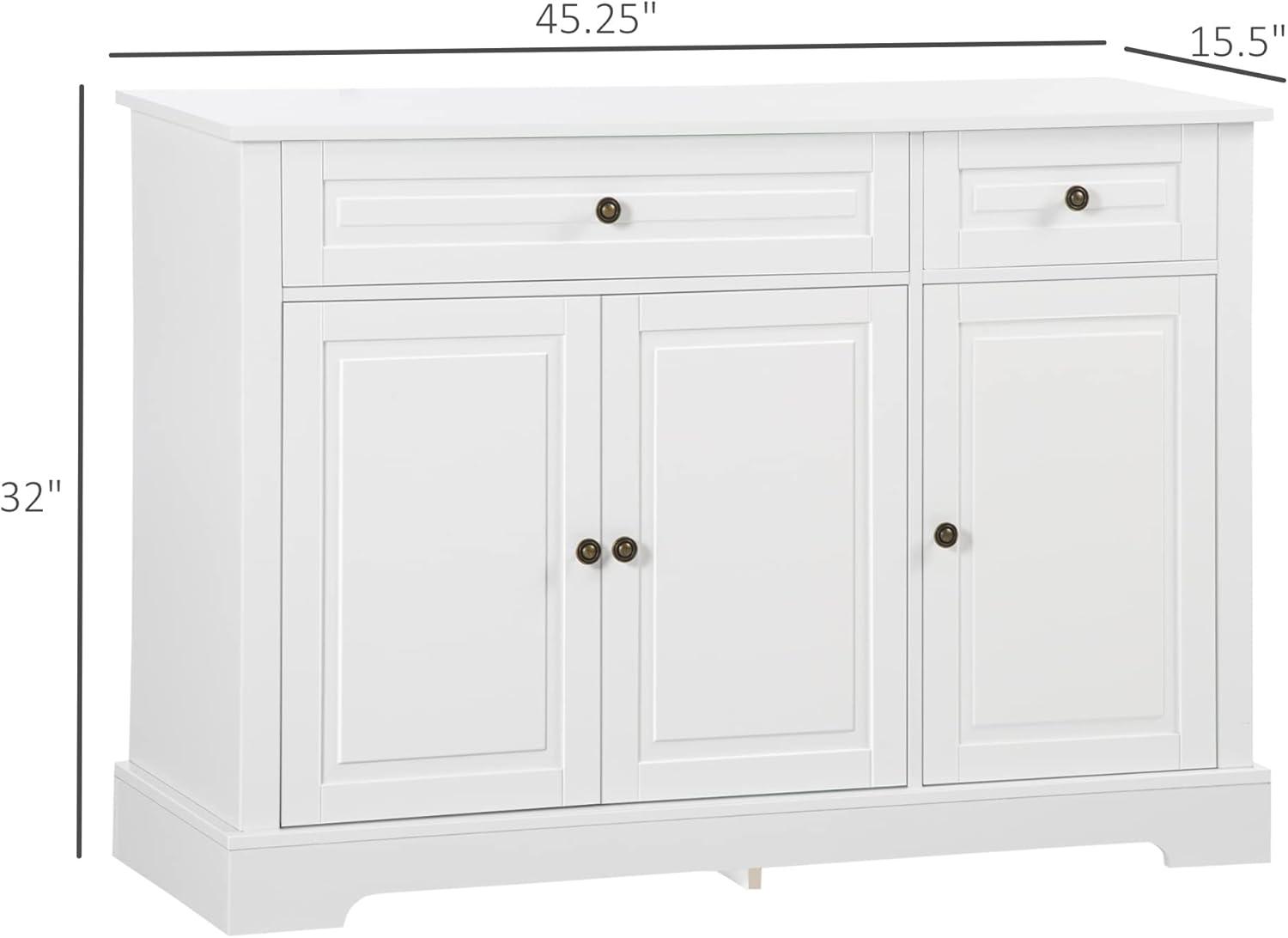 Qumbnk Sideboard Buffet Cabinet with 2 Drawers and Shelves, Perfect for Home, Living Room, Kitchen, White