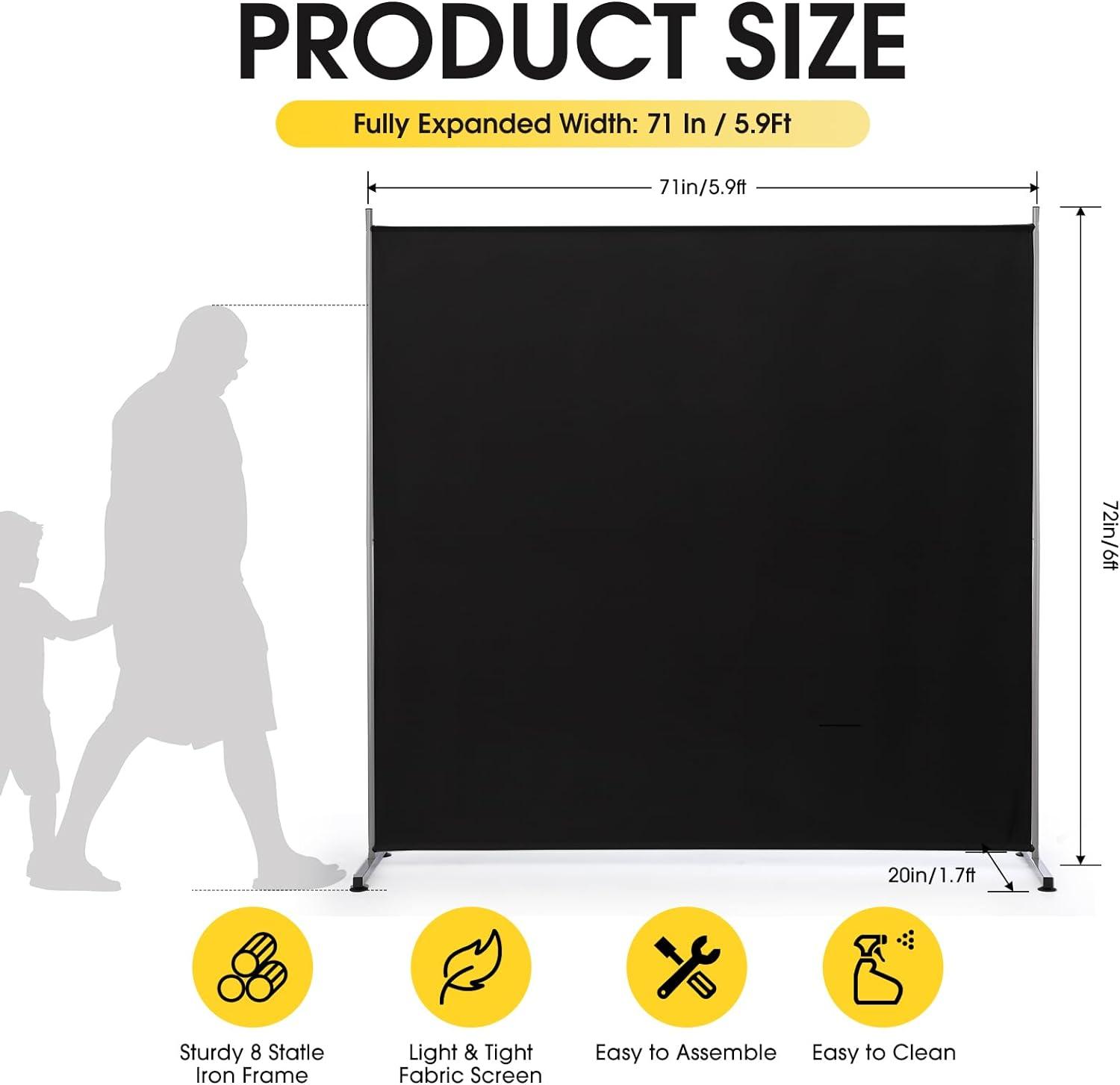 Black Lightweight Steel Frame Freestanding Room Divider 71'' x 71''