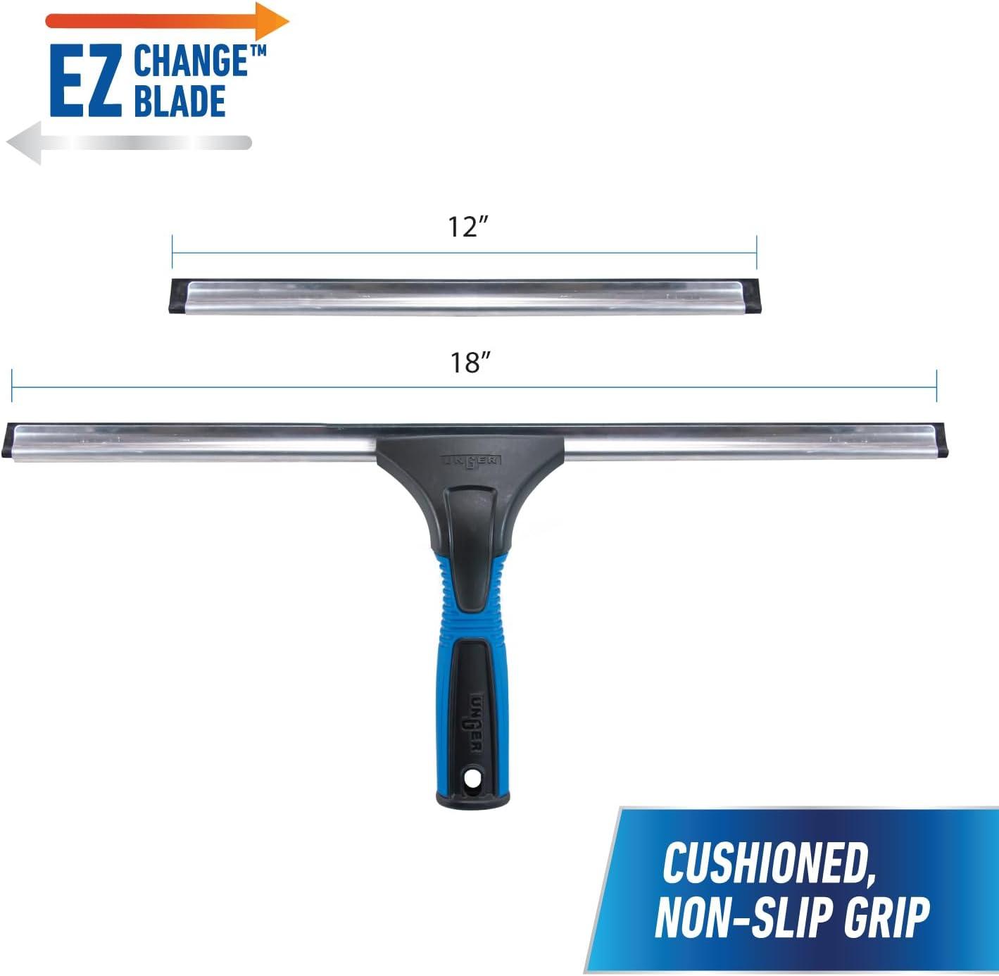 18-Inch Blue and Black Plastic Window Squeegee with Interchangeable Blades