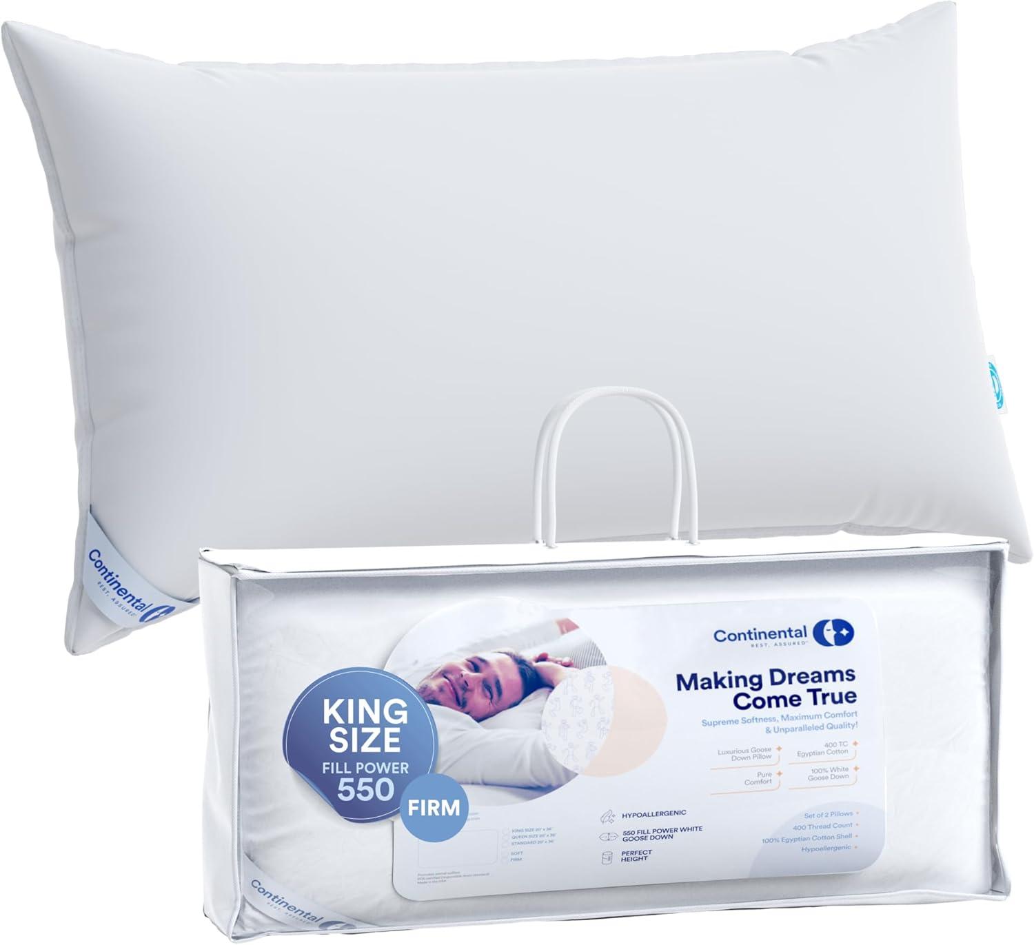 ContinentalBedding Continental Bedding Soft Luxury Down Pillows, Breathable Bed Pillows (Pack of 1)