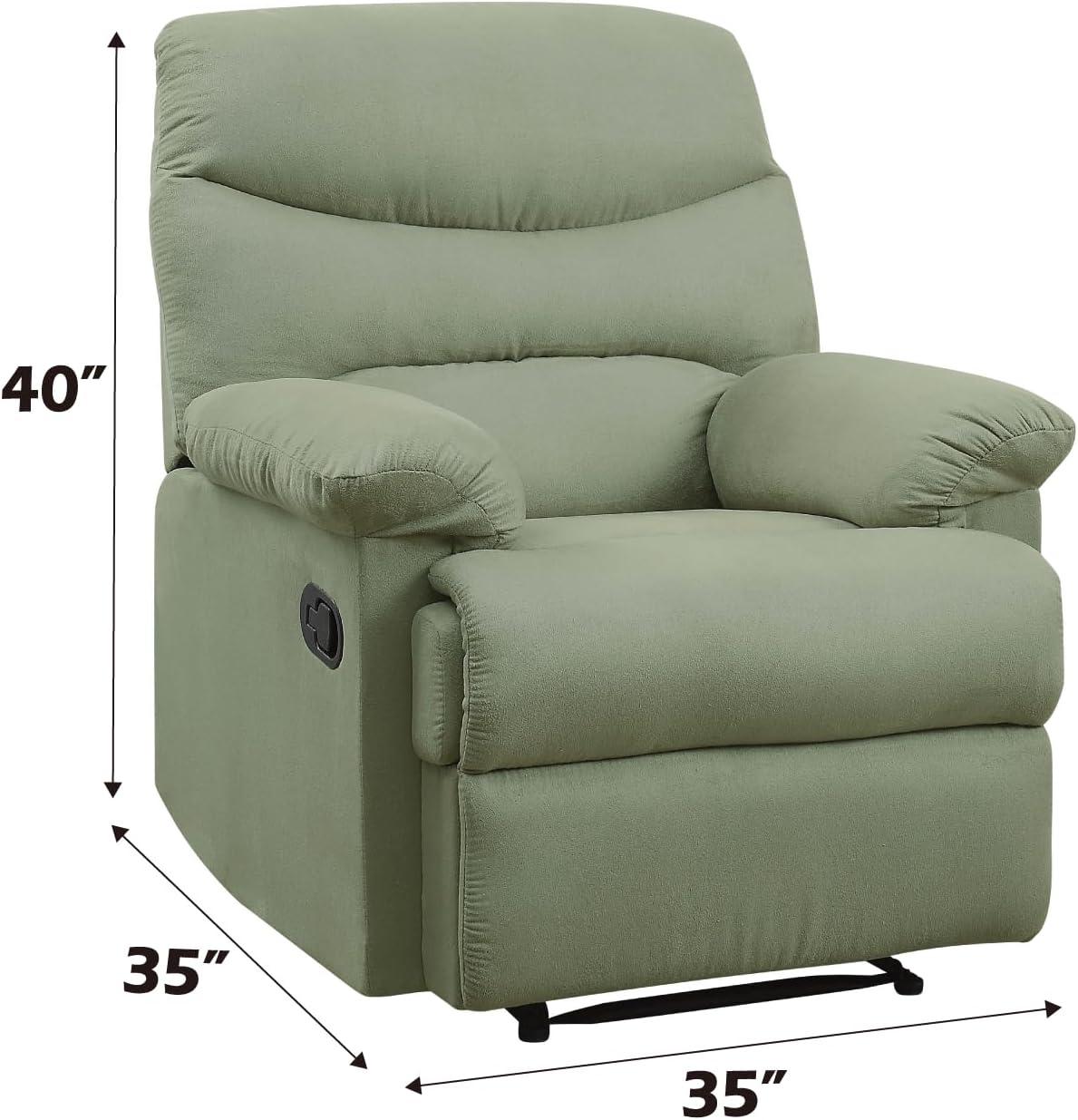 ACME Arcadia Smooth Microfiber Recliner Chair with External Handle, Sage Green