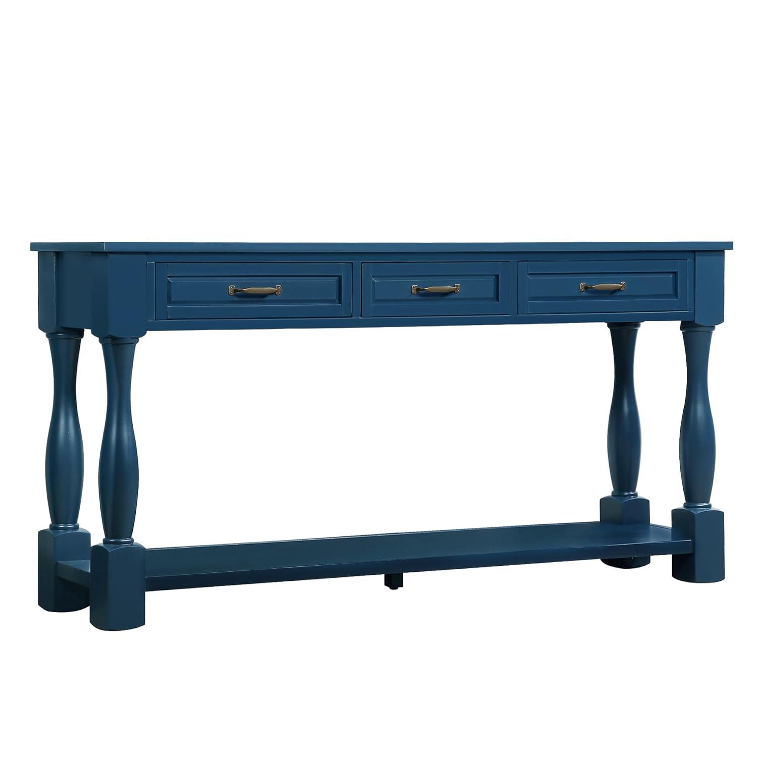 LKTART Solid Wood Console Table for Entryway,Long Sofa Table with 3 Drawers for Hallway,Foyer,Entry,Easy Assembled (63" Navy Blue)
