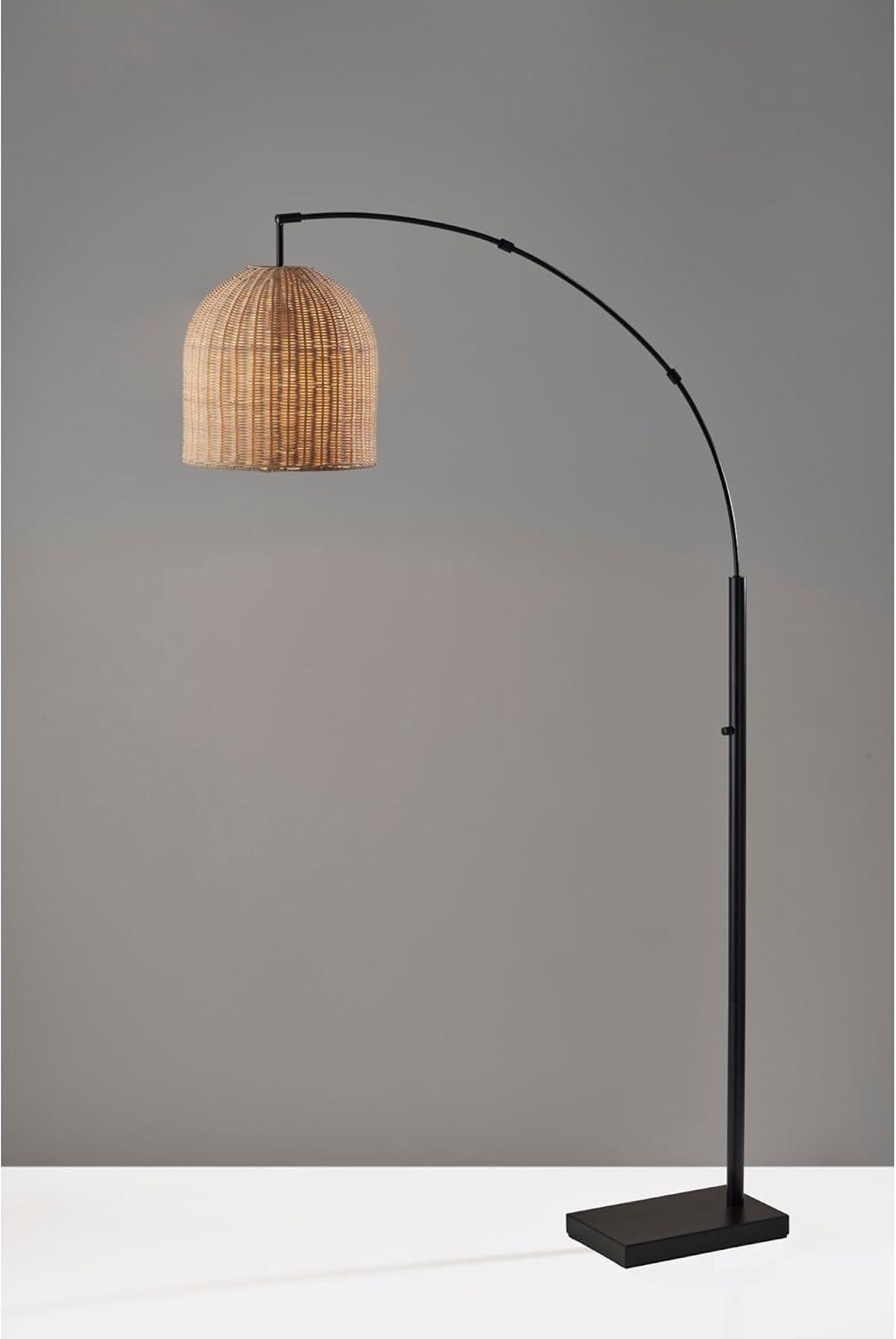 Bahama Arc Dark Bronze Floor Lamp with Rattan Shade