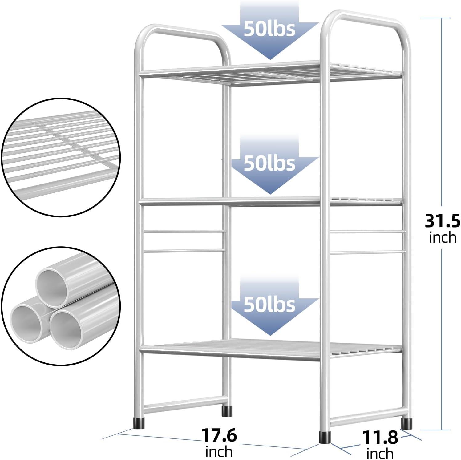 Rebrilliant 3 Tier Wire Shelves For Storage Rack Outdoor Indoor Waterproof, Stackable Metal 17.7-Inch Bathroom Organizer Shelf Stand, Perfect For Kitchen, Black