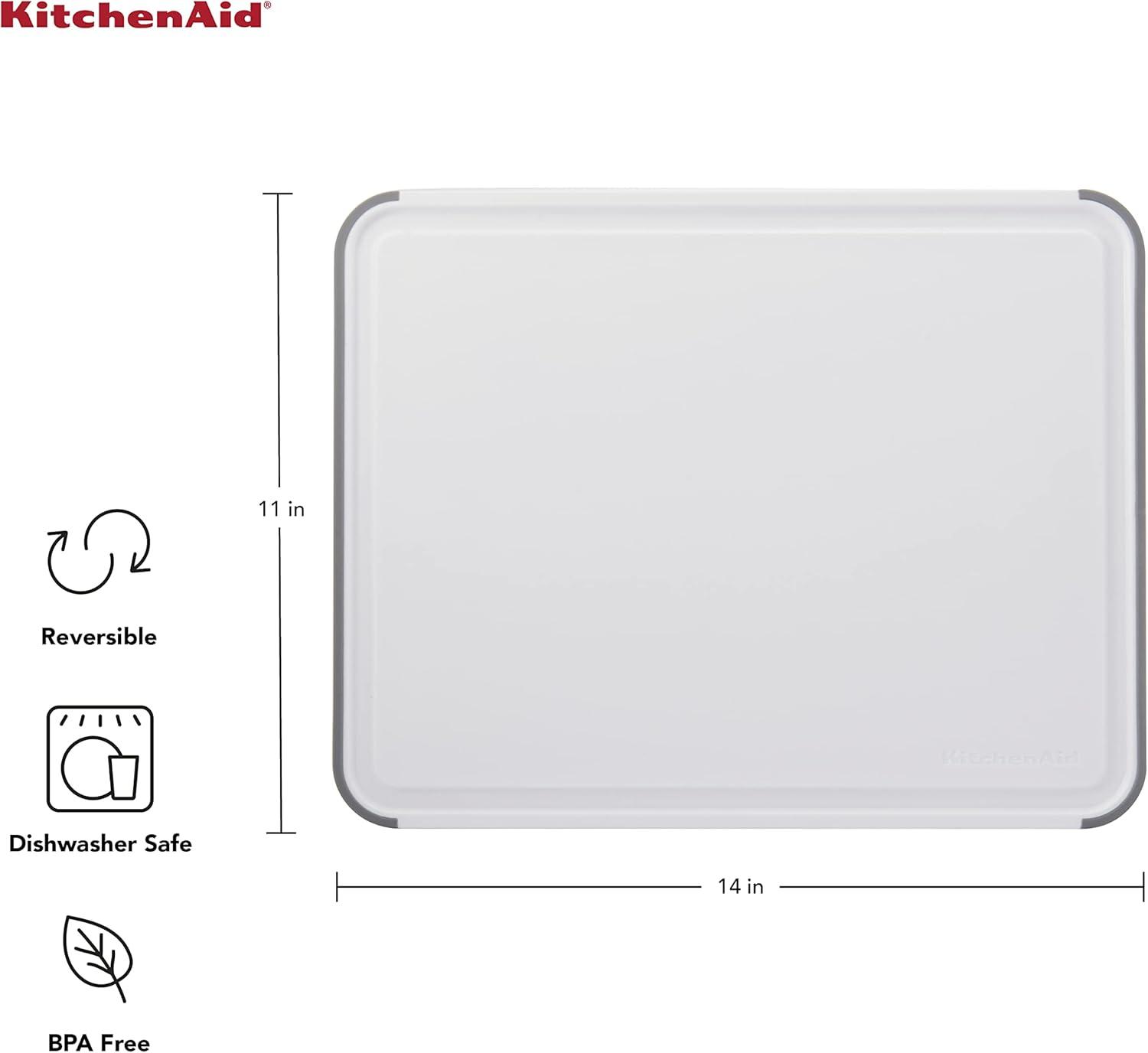 Kitchenaid Classic Nonslip Plastic Cutting Board, 11-inch x14-inch, White