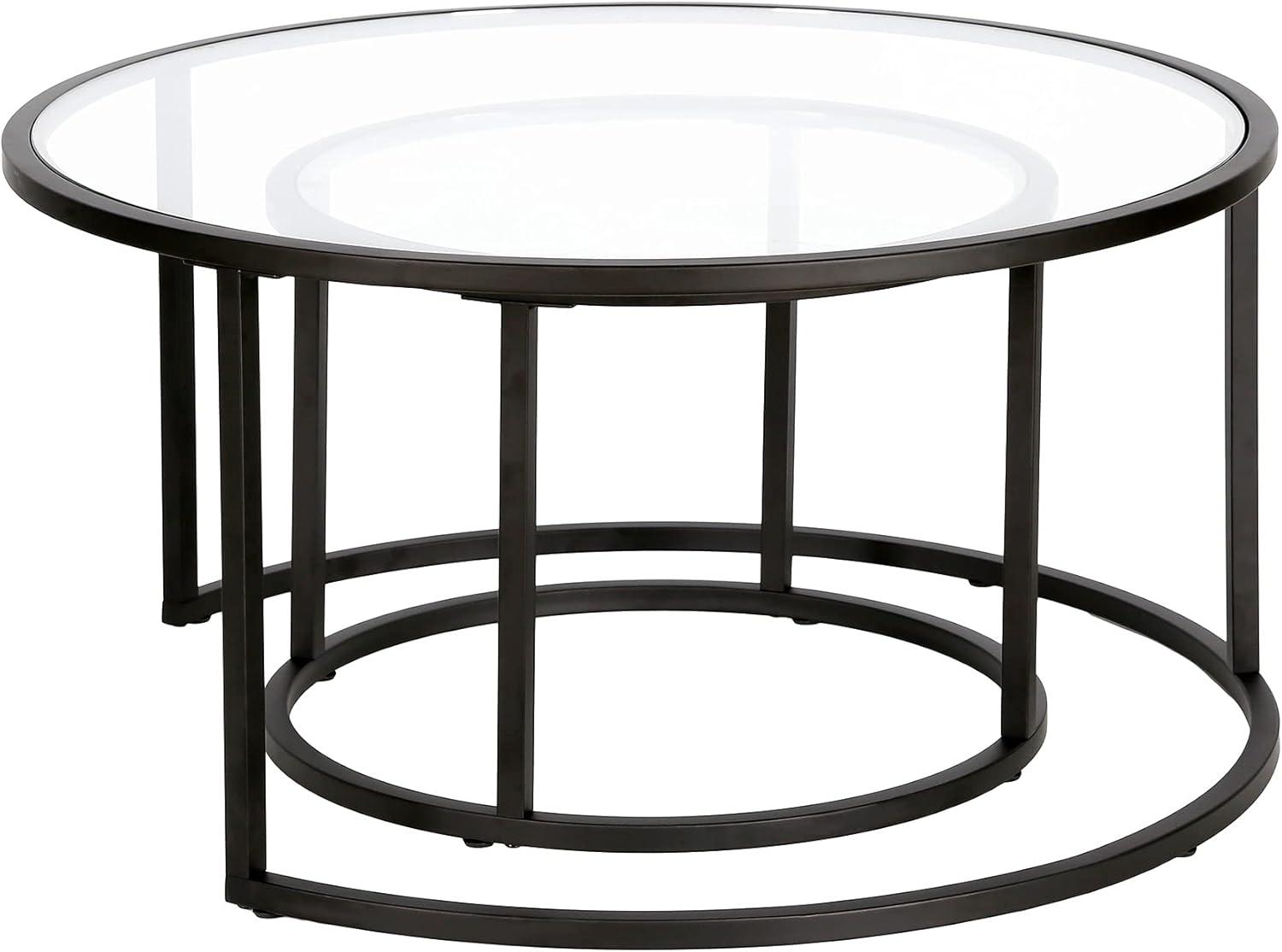 Aurora Blackened Bronze Round Nesting Coffee Table Set with Glass Tops