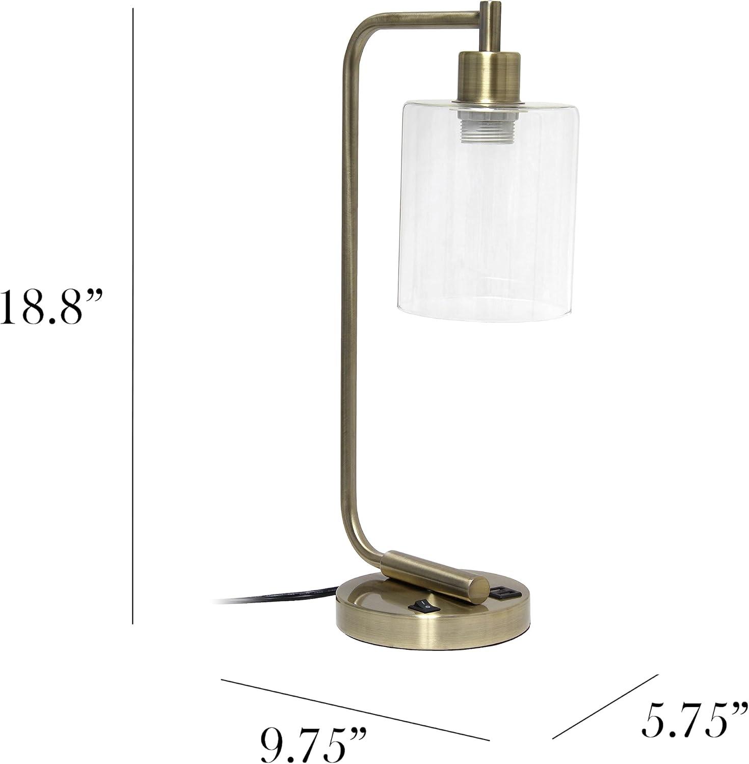 Modern Iron Desk Lamp with USB Port and Glass Shade Antique Brass Finish - Lalia Home: ETL Listed, No Assembly, Edison Bulb Compatible