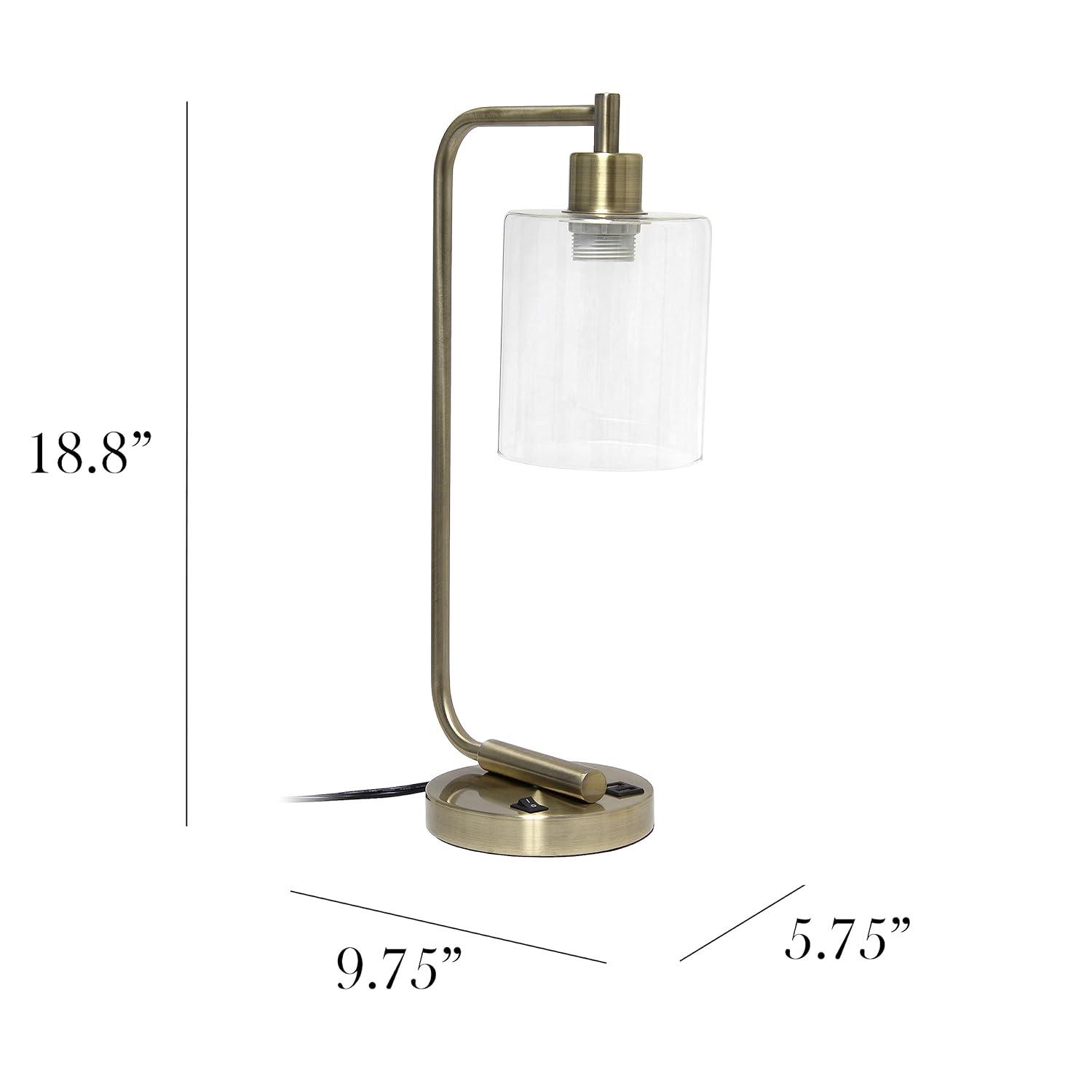 Modern Iron Desk Lamp with USB Port and Glass Shade Antique Brass Finish - Lalia Home: ETL Listed, No Assembly, Edison Bulb Compatible