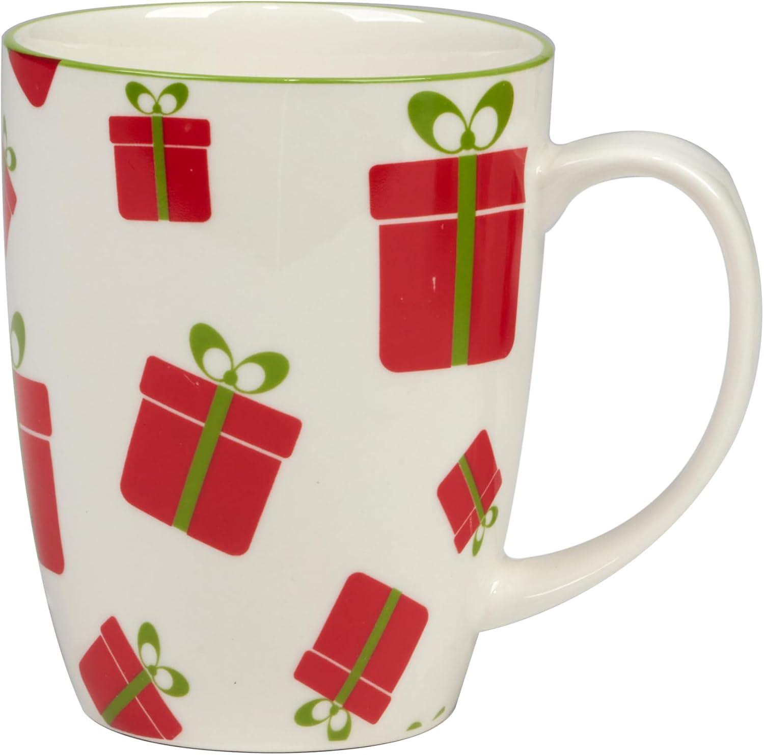 Holiday Red and Green Ceramic Christmas Mug Set, 14 oz, 6 Pieces