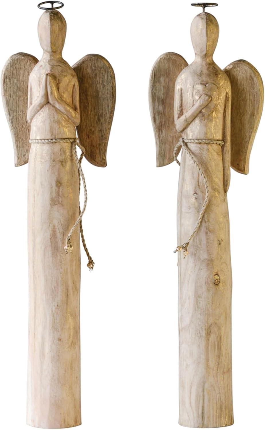 Natural Mango Wood Angel Figurines Set