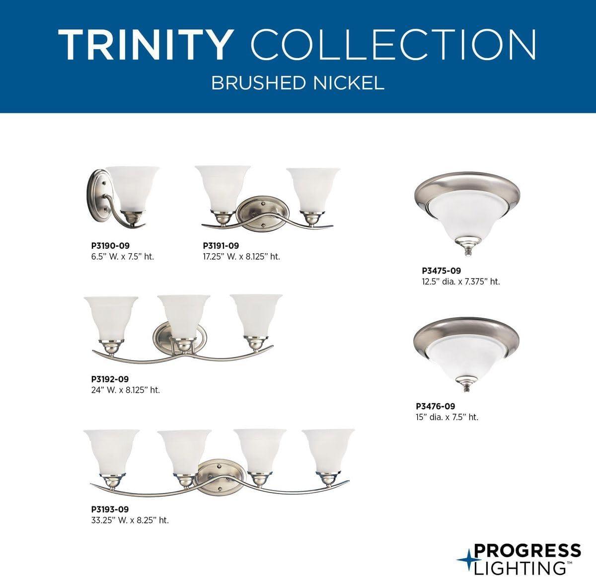 Progress Lighting Trinity 3-Light Bath Fixture, Brushed Nickel, Etched Glass Shades