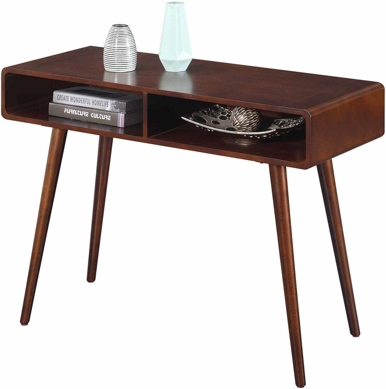 Mid-Century Espresso Napa Console Table with Open Cubbies