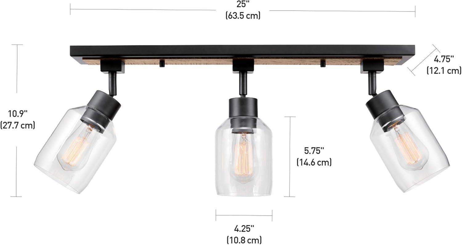 Griffith 25'' Wood and Matte Black 3-Light Track Lighting with Clear Glass Shades