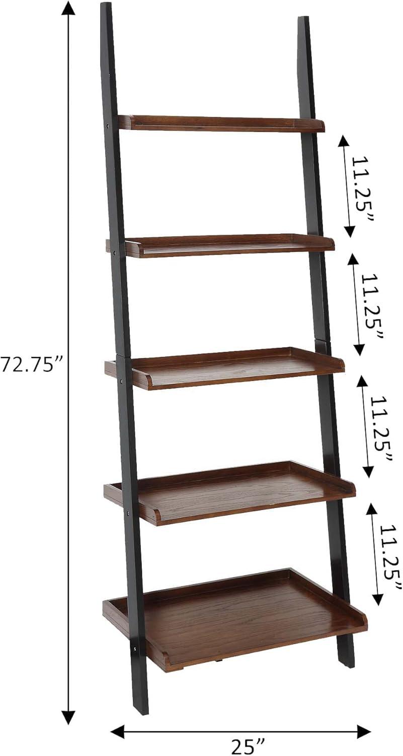 Convenience Concepts French Country Bookshelf Ladder in Dark Brown Walnut Wood