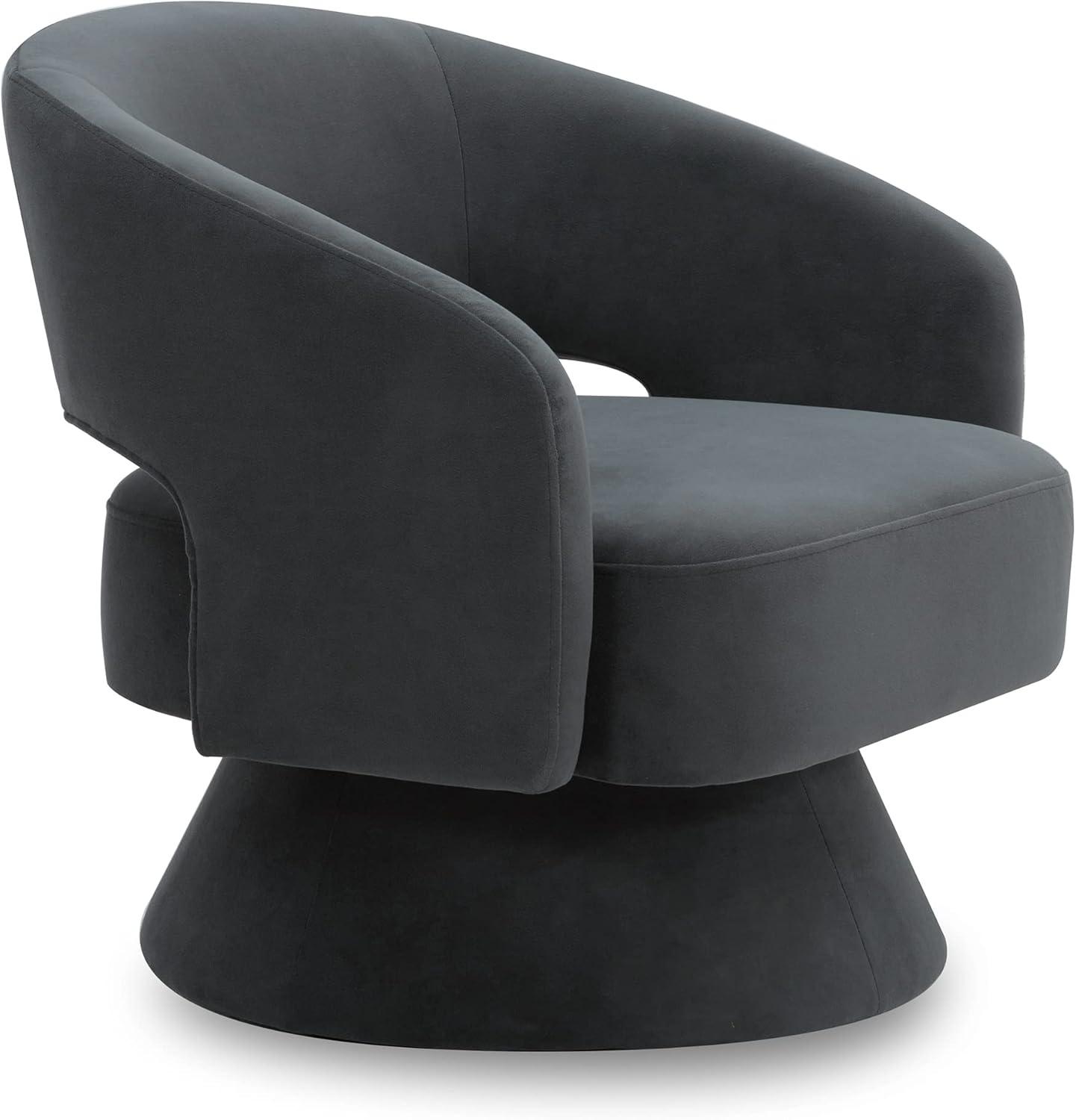 Dark Grey Velvet Geometric Swivel Accent Chair