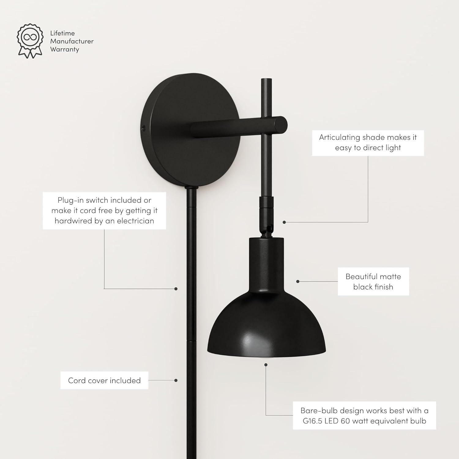 Nathan James 1 - Light Dimmable Plug-in Armed Sconce