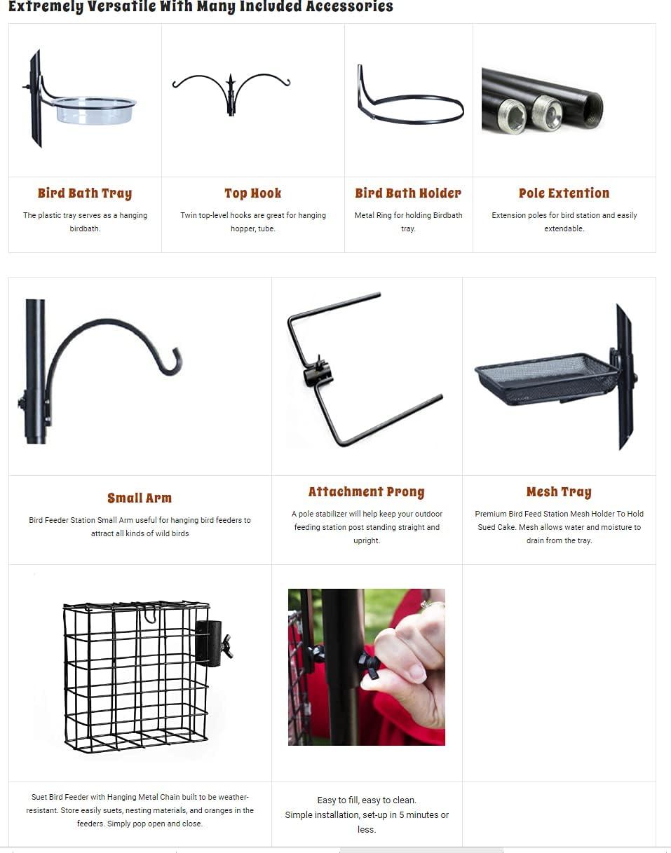 Ashman Online Deluxe Rustproof Bird Feeding Station with Suet Cage, Water Dish, Hanging Kit, Black