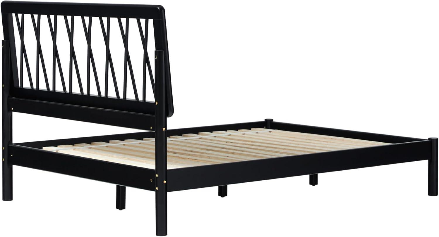 Walker Edison Transitional Solid Wood Platform Full Bed, Black