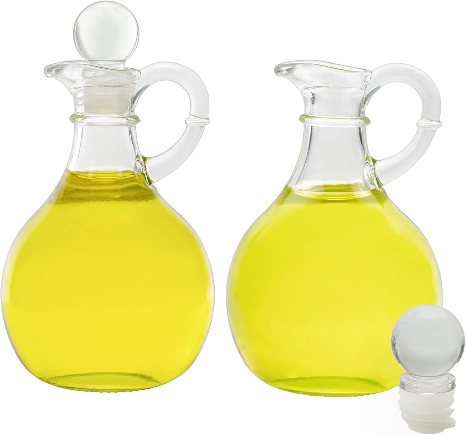 Clear Glass Oil and Vinegar Cruet Set with Stoppers