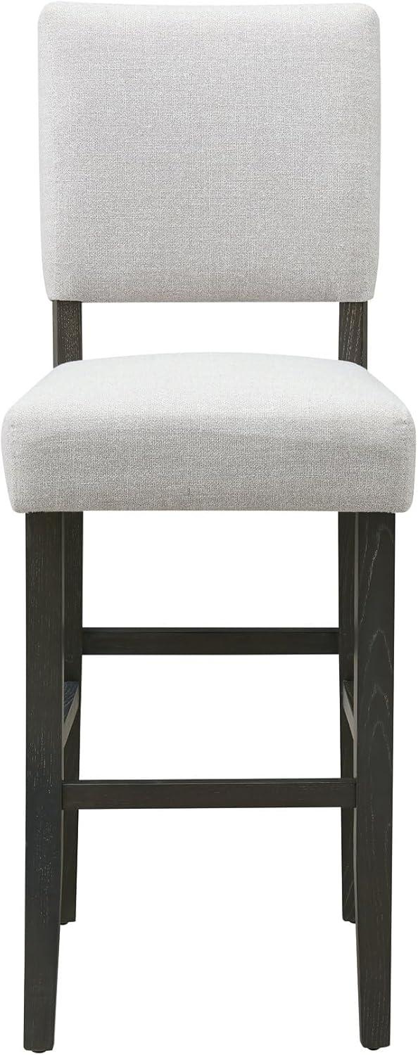 Leick Home 10087-BBHG Upholstered Back Bar Height Stool with Wood Base, Set of 2, for Elevated Kitchen Counters, High Top Tables, and Bars, Blackbean and Heather Gray